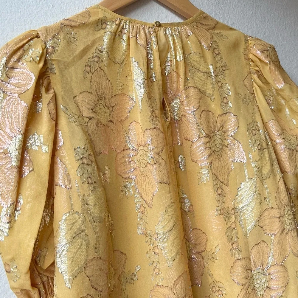 Ulla Johnson Aster Metallic Floral Blouse in Gold Orange Citrine Sz 2